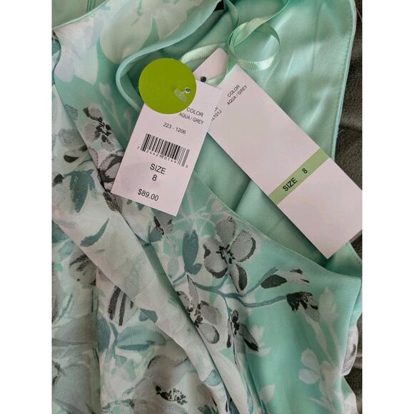 NWT $89 R&K Mint Floral Maxi Dress Scoop Neck Sleeveless Belted Formal Sz 8 - Picture 8 of 10